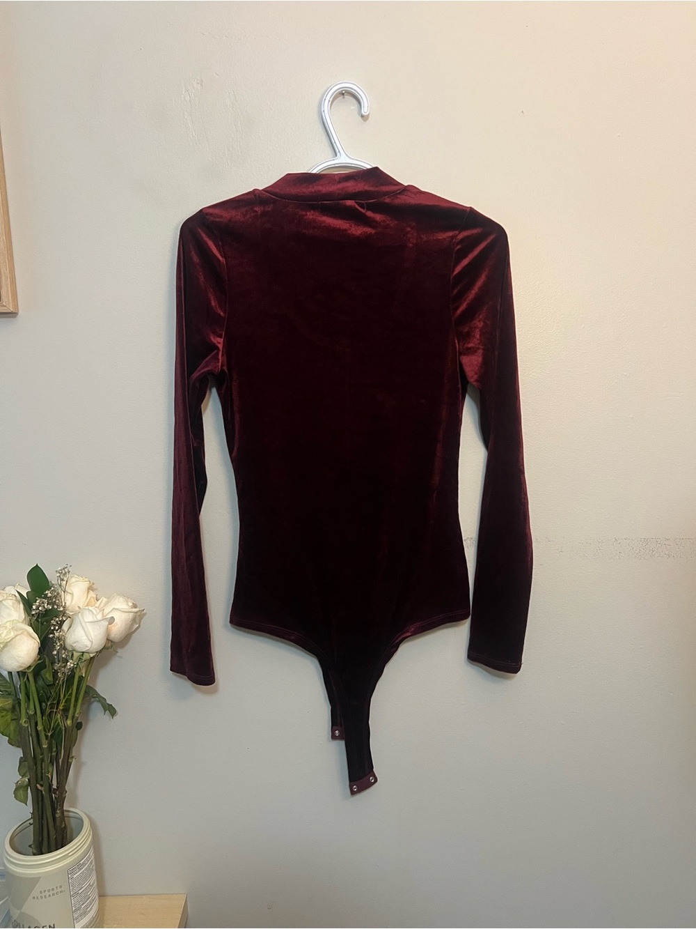 Streetwear Society Velvet Long Sleeve Bodysuit in Deep Wine